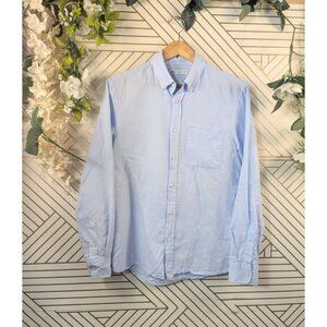 Zara Mens Blue Cotton Linen Blend Slim Fit Long Sleeve Button Up Shirt Beach SMA